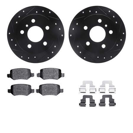 8312-63122, Rotors-Drilled, Slotted-BLK W/ 3000 Series Ceramic Brake Pads Incl. Hardware, Zinc Coat